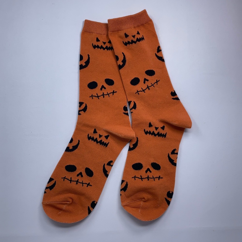 Unbranded Unisex OS Orange Halloween Jack O Lantern Crew Socks New